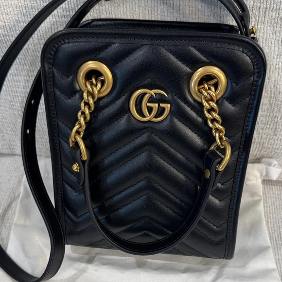 Gucci GG Marmont Black Quilted Crossbody with Gold Hardware. NEW - Picture 2 of 6